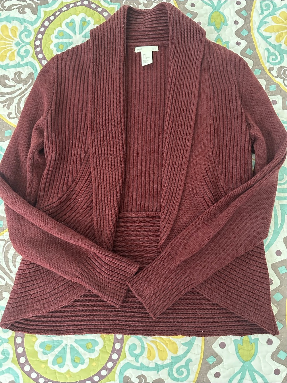 H&M Ribbed Shawl Collar Cardigan - Burgundy